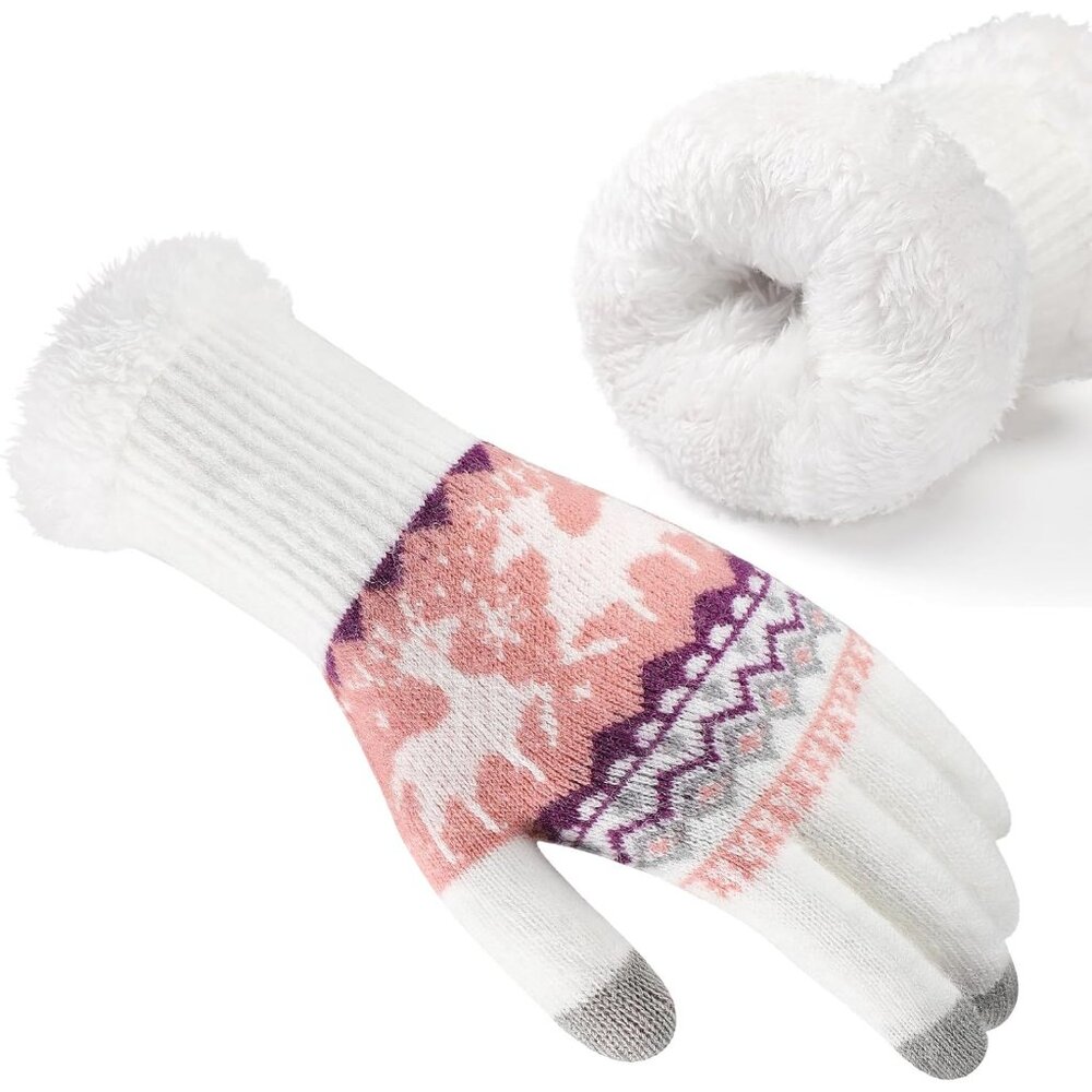 Women's C-White Thermal Soft Elastic Lining Cuff Winter Cold Weather Gloves
